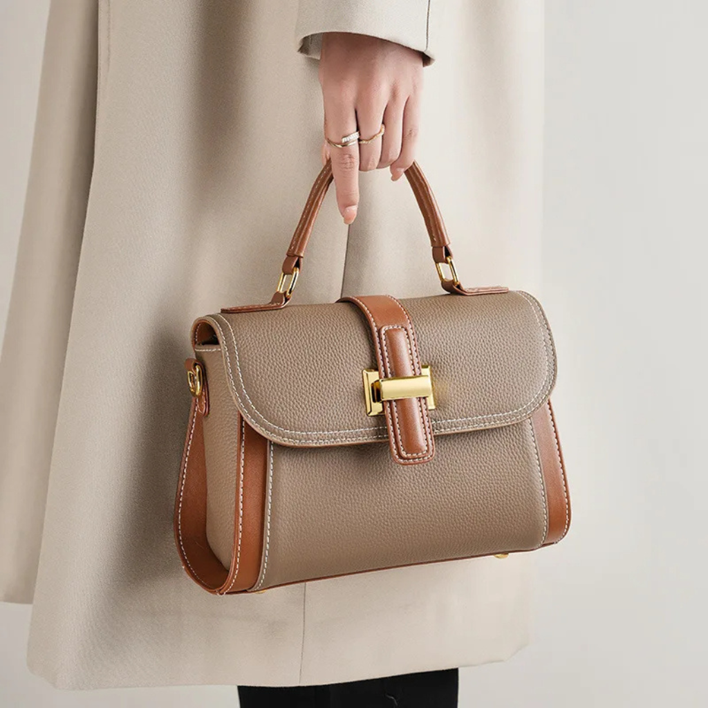 Bolso De Cuero Auténtico Mano Elegante Diario Catania