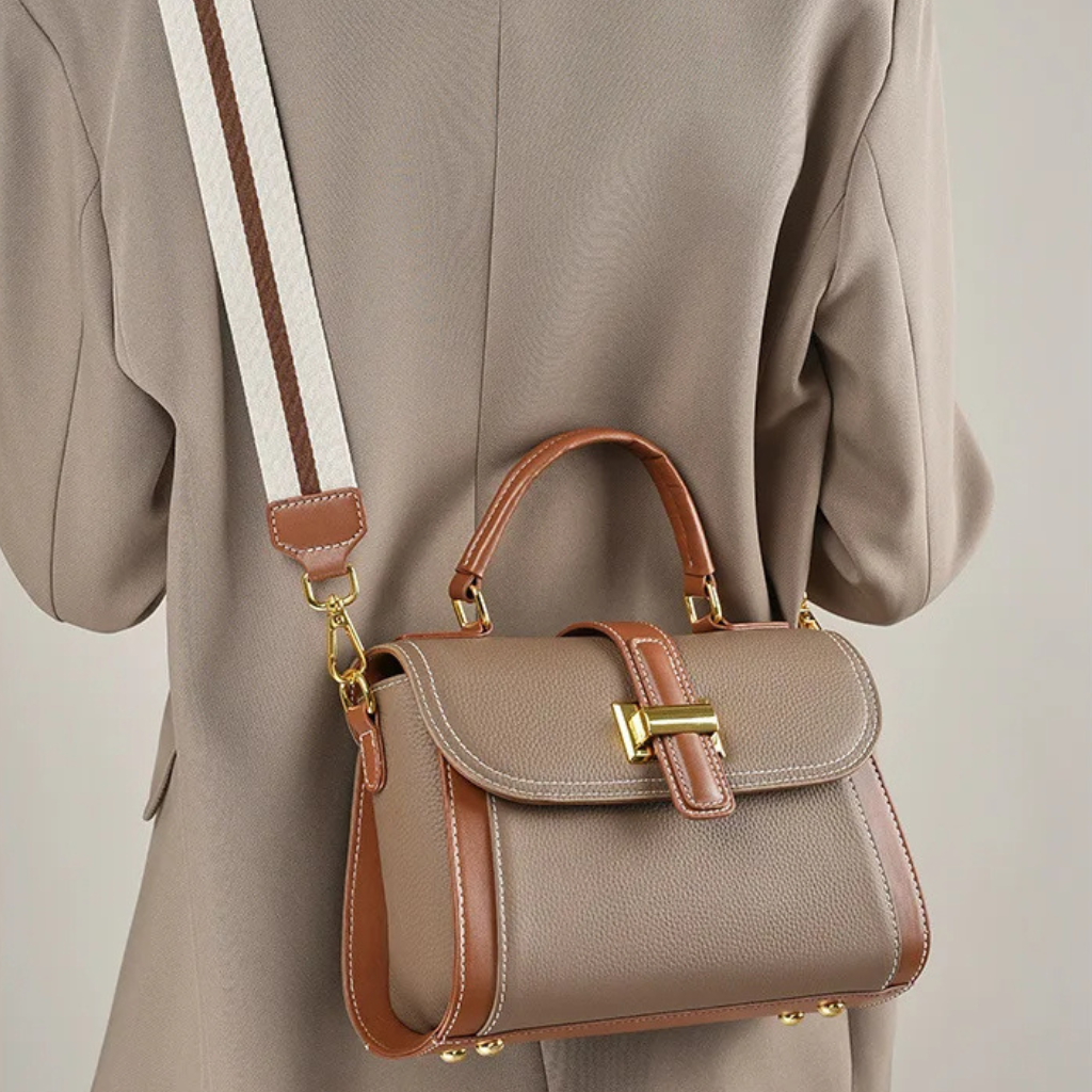 Bolso De Cuero Auténtico Mano Elegante Diario Catania